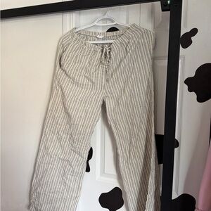 Marshalls Cream & Gray Striped Lightweight Drawstring Trousers